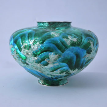 An exceptional Meiji Japanese silver and cloisonne enamel vase