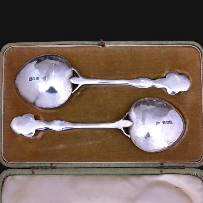 A pair of large William Hutton & Sons Art Nouveau silver and enamel boxed spoons - Image 2