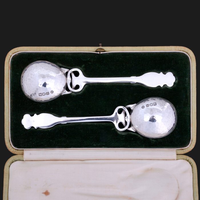 A pair of William Hutton & Sons Art Nouveau silver and enamel boxed spoons - Image 2