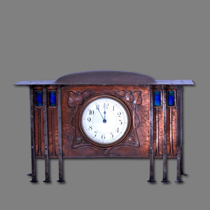 An arts and crafts copper and enamel mantel clock - Image 2