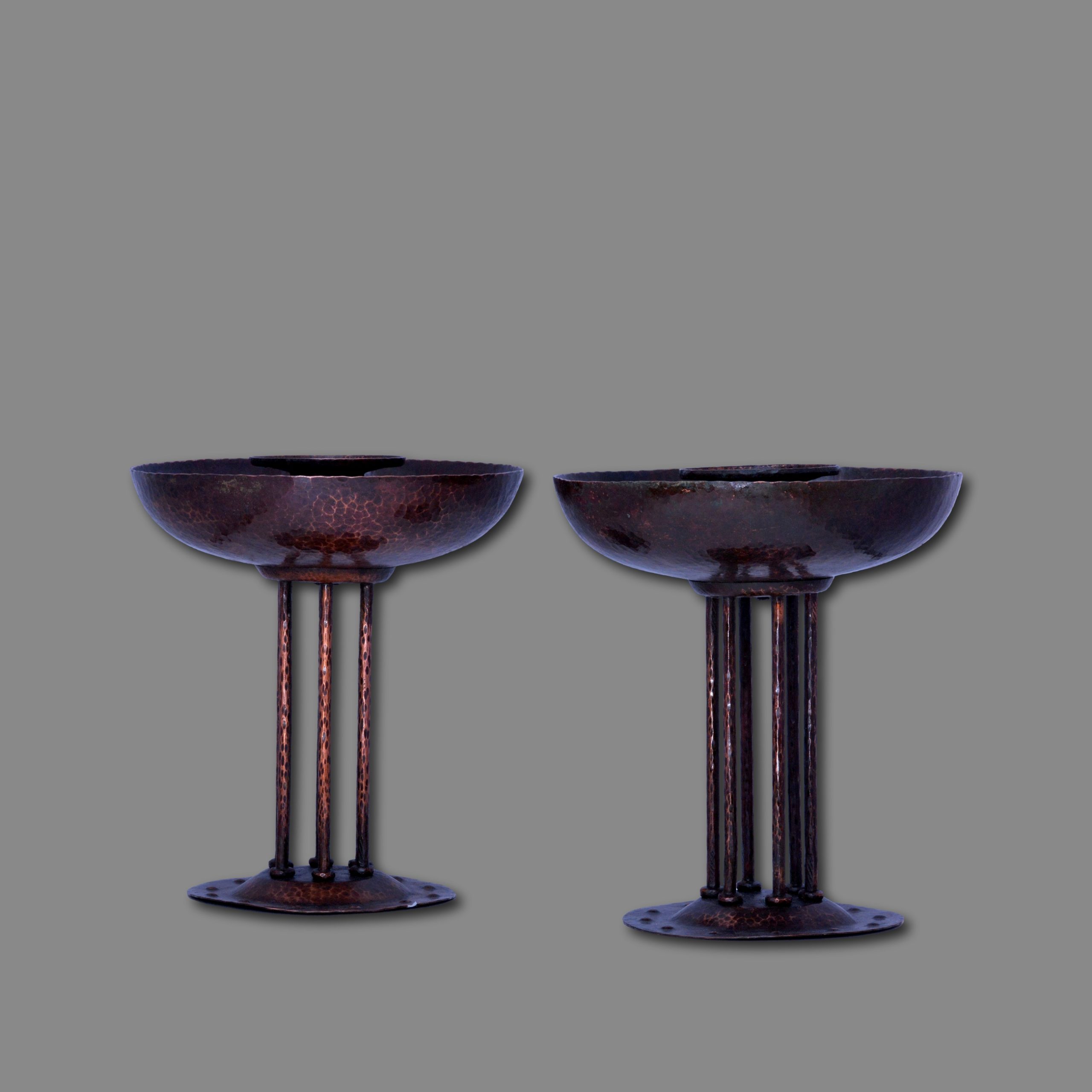A signed pair of Newton School large copper candlesticks - Image 2