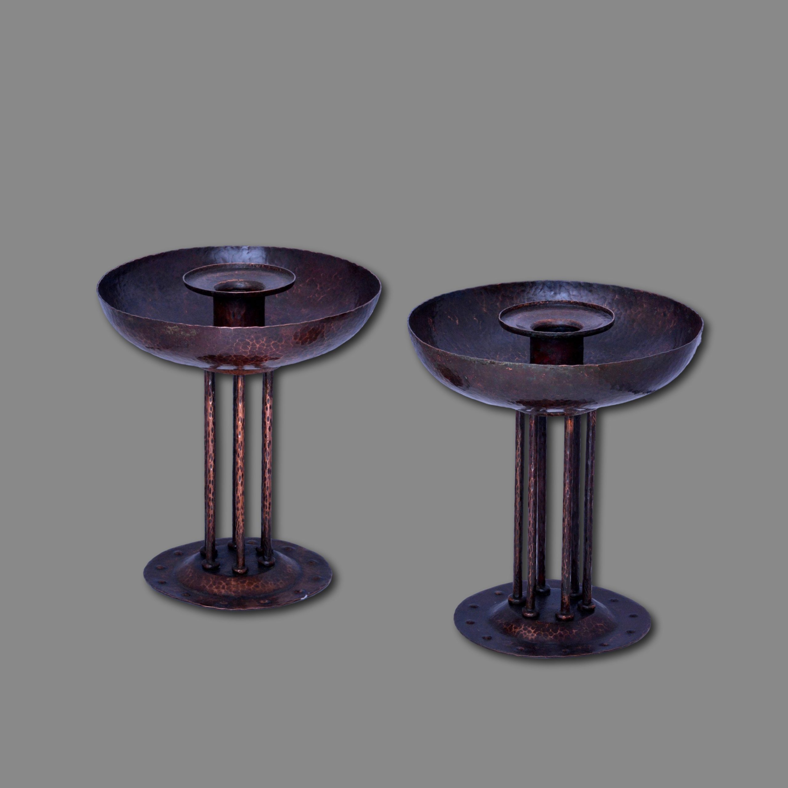 A signed pair of Newton School large copper candlesticks - Image 3
