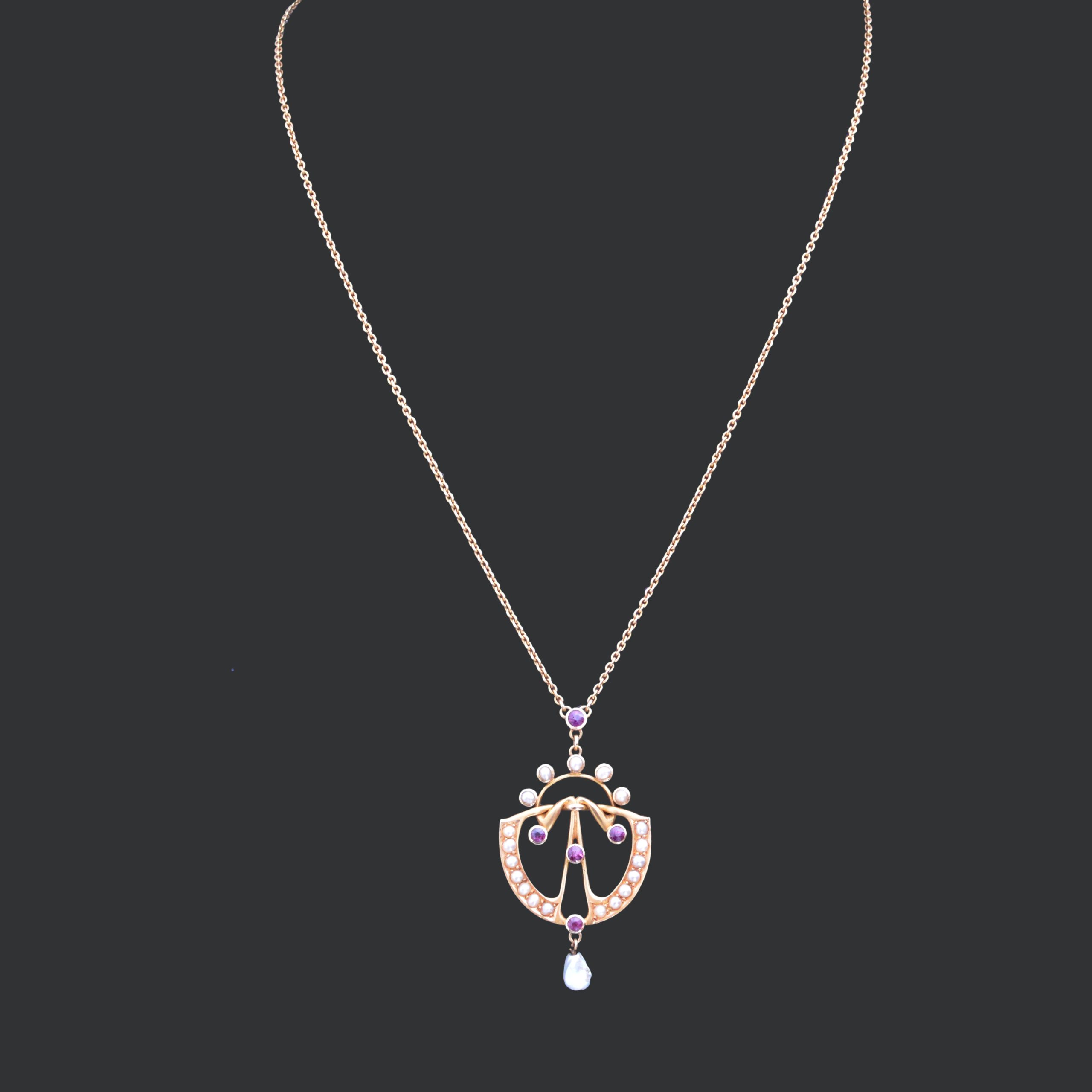 An Archibald Knox for Liberty gold, ruby and pearl pendant - Image 2